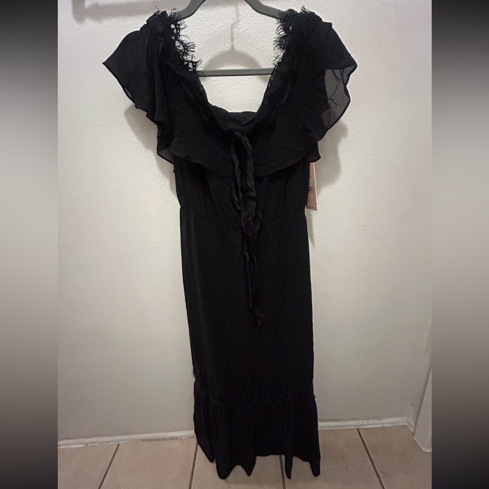 NWT NANETTE LEPORE Modern Glam Black Ruffle Off The Shoulder Maxi Dress - Picture 3 of 11
